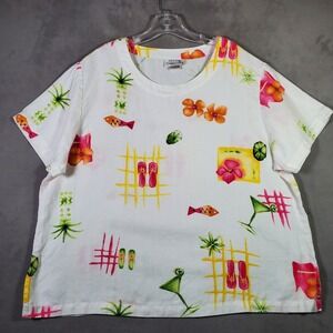Cotton Connection Top Womens XL White Linen Boxy Beach Tropical Coastal Vacation